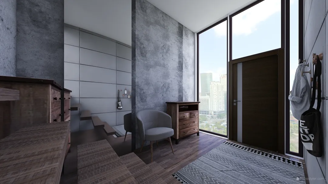 Wood and Gray 3d design renderings