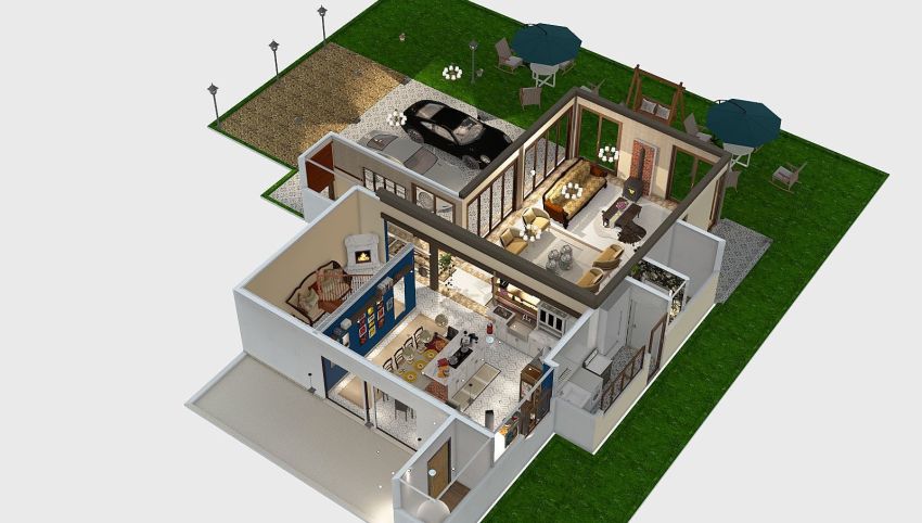Home, living room and kitchen 3d design picture 367.92