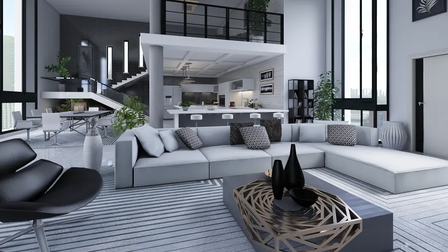 Modern Bauhaus White Black Grey Unnamed space 3d design renderings