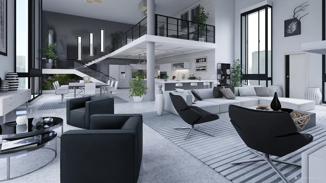 Modern Bauhaus Loft de lujo White Black Grey 3d design renderings