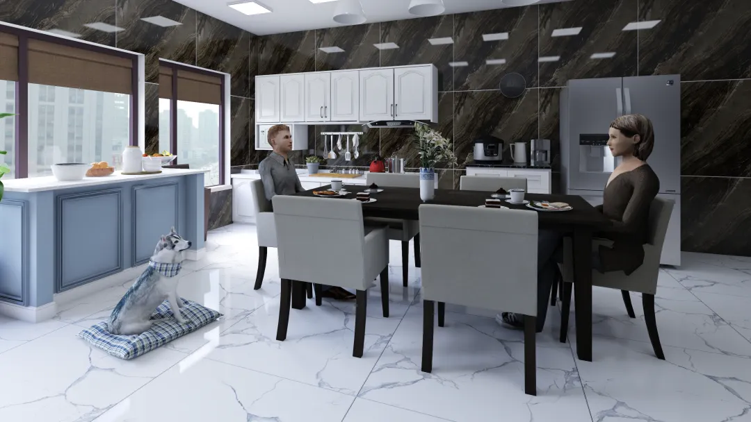 Kitchen - saint lauren & wt statuario 3d design renderings