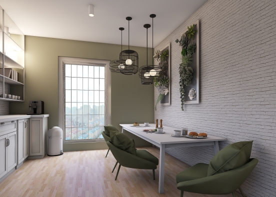 Green and White Kitchen Design Rendering