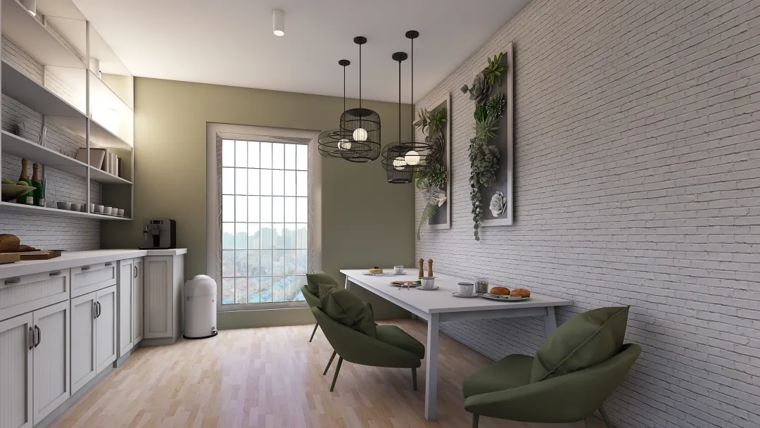 Green and White Kitchen 3d design renderings