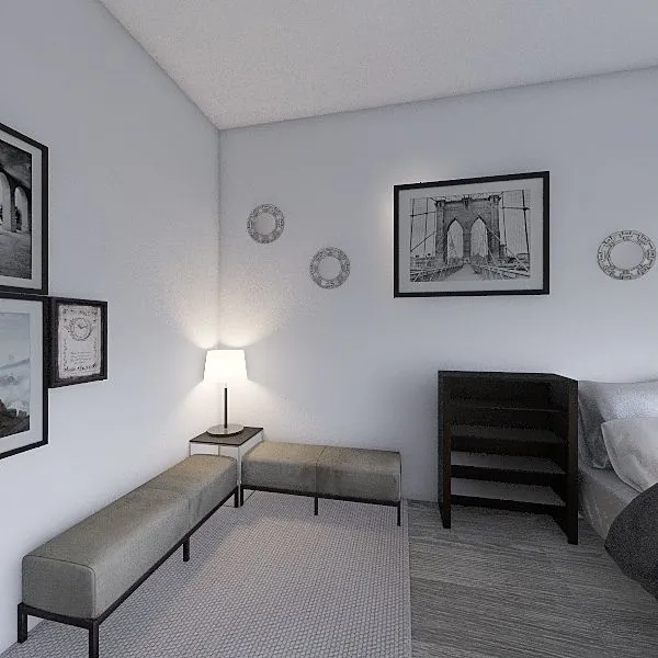 Apartment Queen-- One sided with bench 3d design renderings