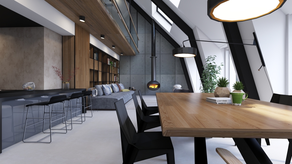 Modern Industrial Black Grey White WoodTones Unnamed space 3d design renderings
