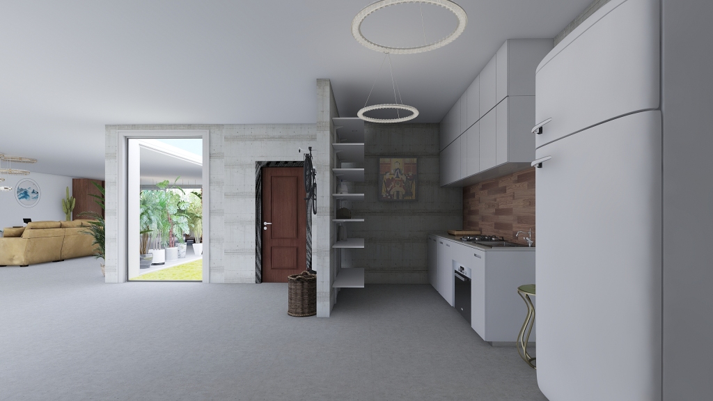 Asian Modern TropicalTheme Green White Beige Studio 3d design renderings
