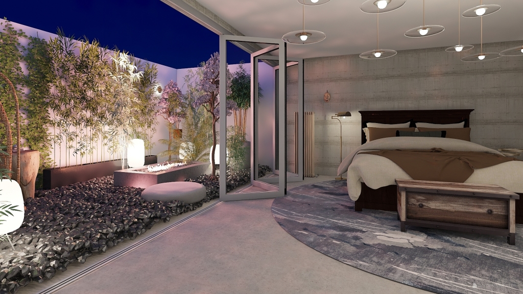 Asian Modern TropicalTheme Plant Lover Home Green White Beige 3d design renderings