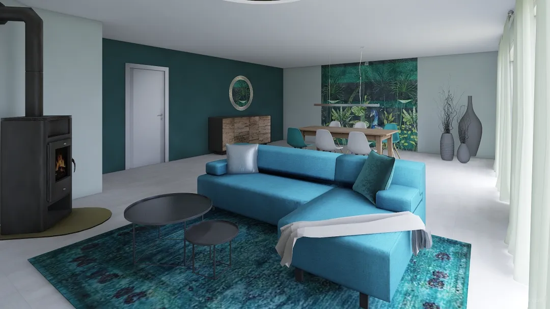 Teal Livingroom 3d design renderings