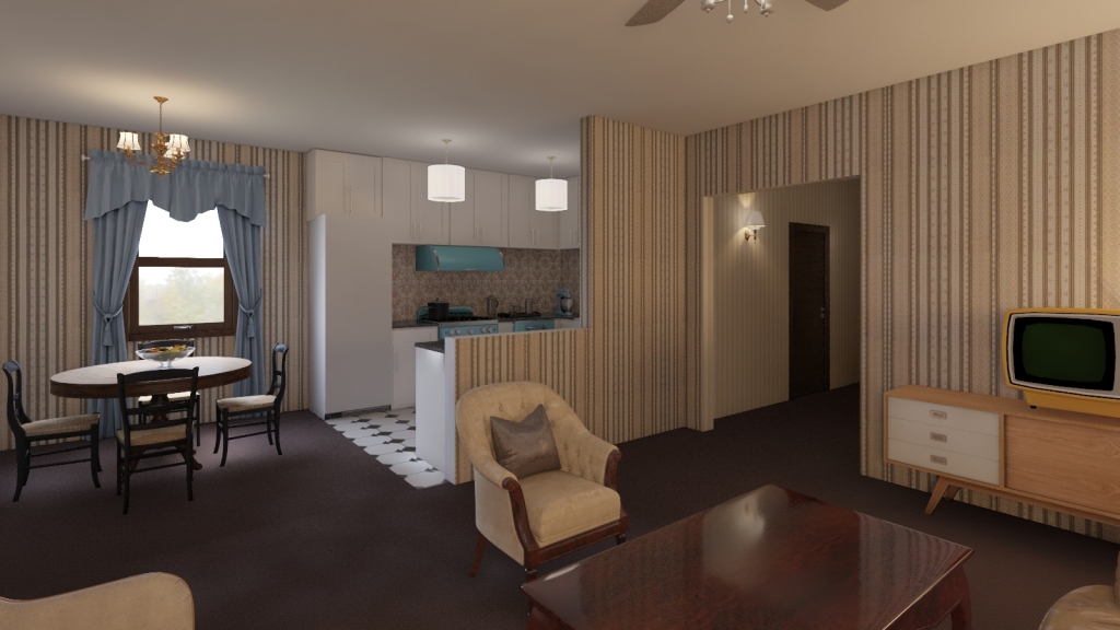 Late 70s-Early 80s Style Apartment 3d design renderings