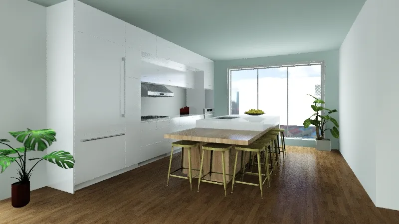 Living, Dining, and Kitchen 3d design renderings