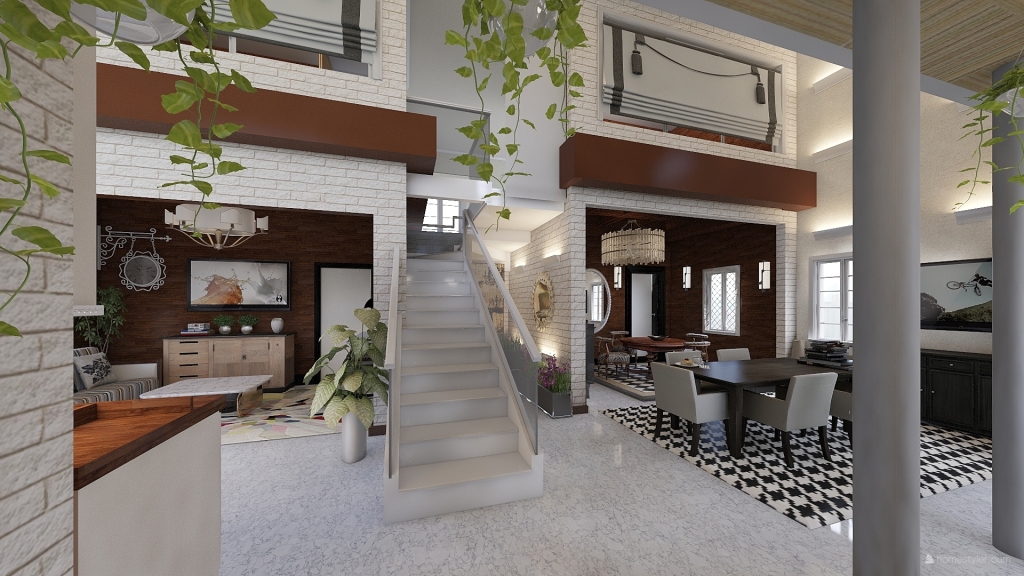 Industrial ArtDeco appartamento quadrilocale Grey Beige White 3d design renderings
