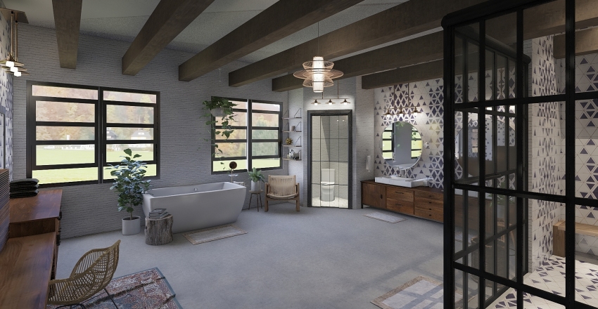 Cozy Giant Bathroom Interior Design Render
