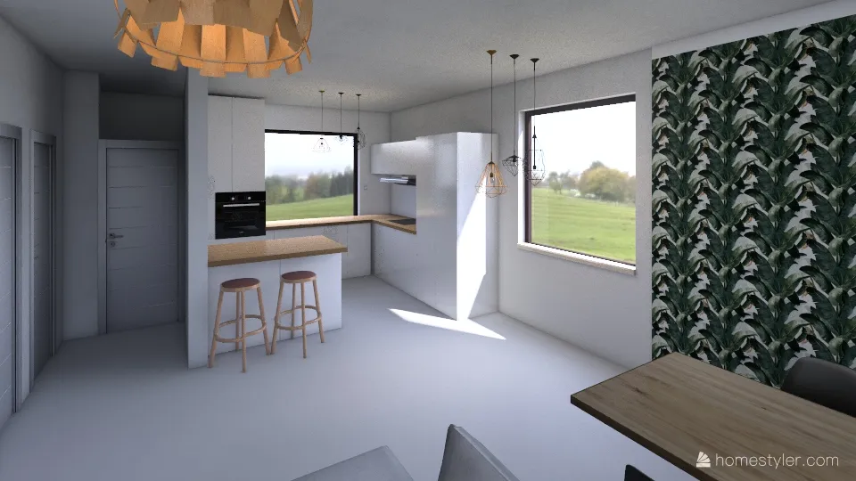 Dom właściwy +- 5 cm PRZEMEBLOWANIE wyjazd kuchni na salon 3d design renderings