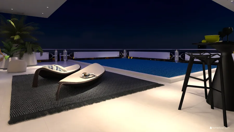 Asian ArtDeco Modern Bauhaus Black White Terrace 3d design renderings