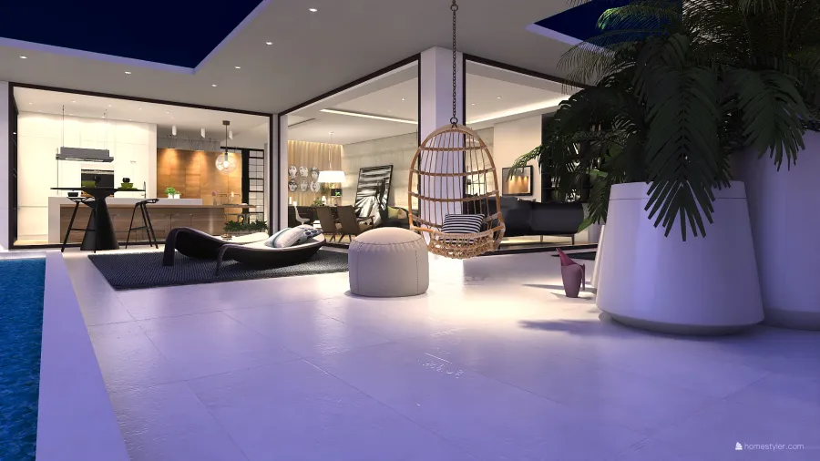 Asian ArtDeco Modern Bauhaus Black White swimming pool 3d design renderings