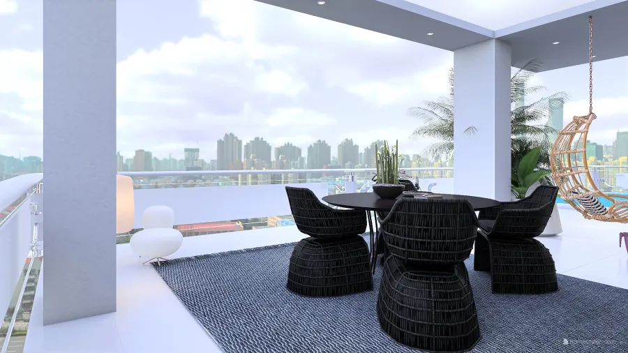 Asian ArtDeco Modern Bauhaus Black White Terrace 3d design renderings