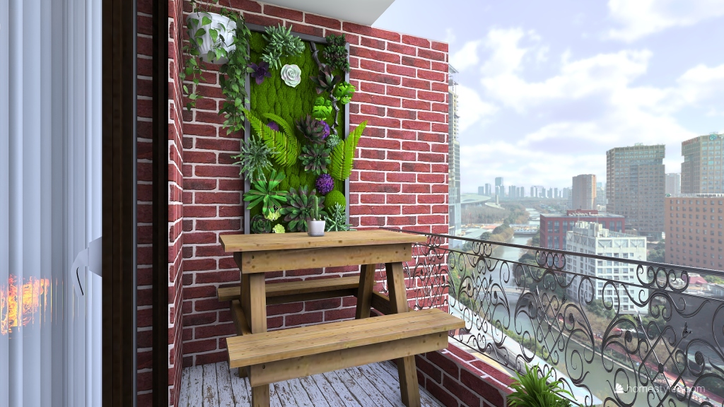 Traditional White Grey Beige WoodTones Balcony 3d design renderings
