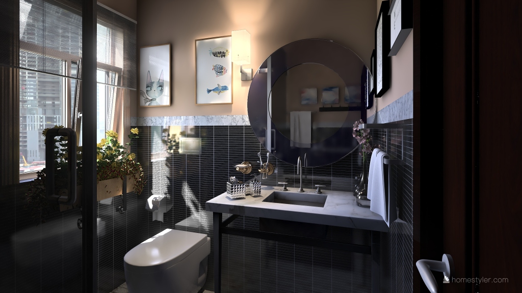 Traditional White Grey Beige WoodTones Master Bathroom 3d design renderings