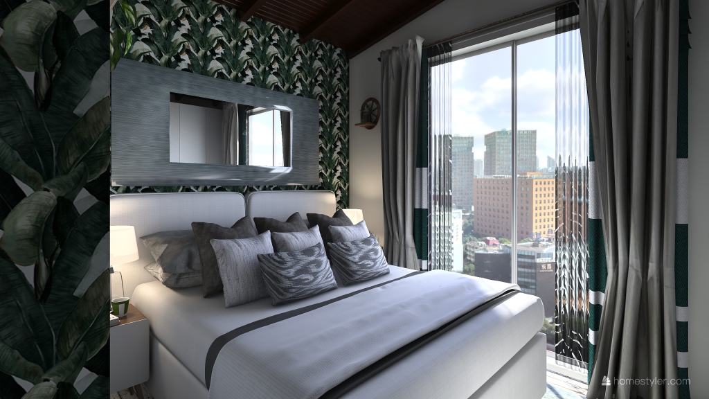 Traditional White Grey Beige WoodTones Master Bedroom 3d design renderings