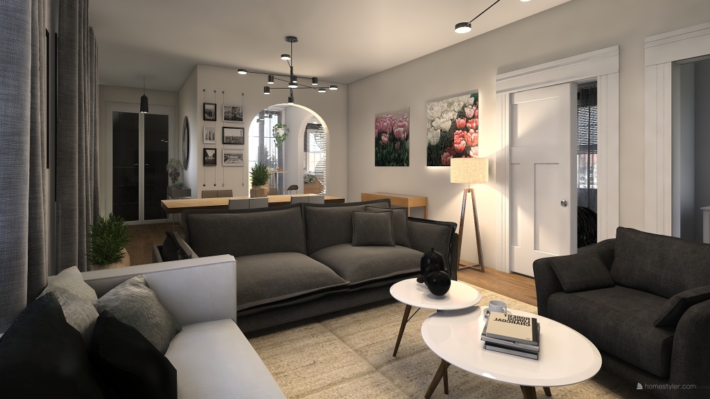 Contemporary Casa Yanka Black White WoodTones 3d design renderings