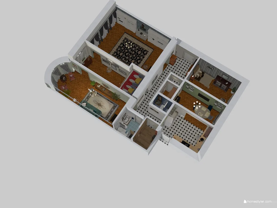 Finish version of the flat - 5 rooms 3d design renderings