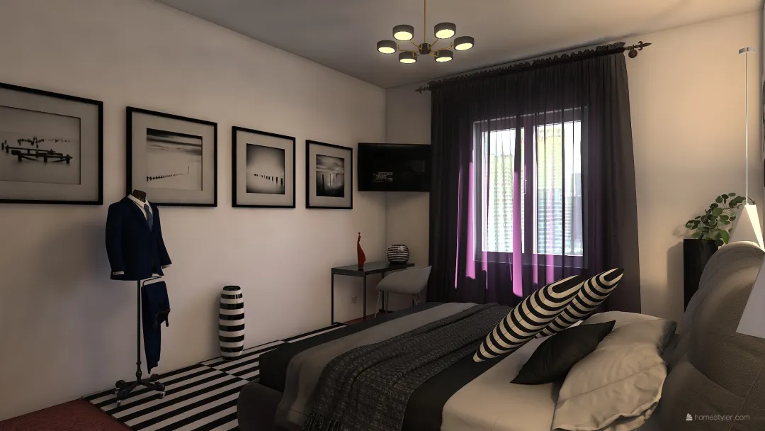 quarto preto e branco 3d design renderings