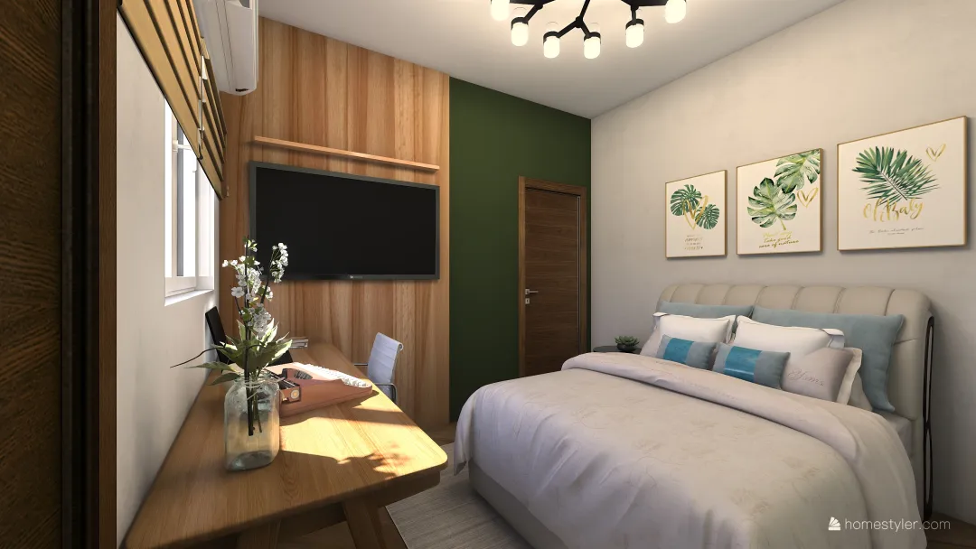 quarto com home office 3d design renderings