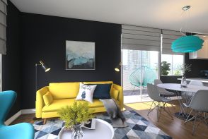 #Residential Dark Turquoise Lounge Design Rendering