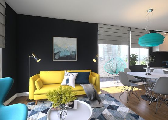 #Residential Dark Turquoise Lounge Design Rendering