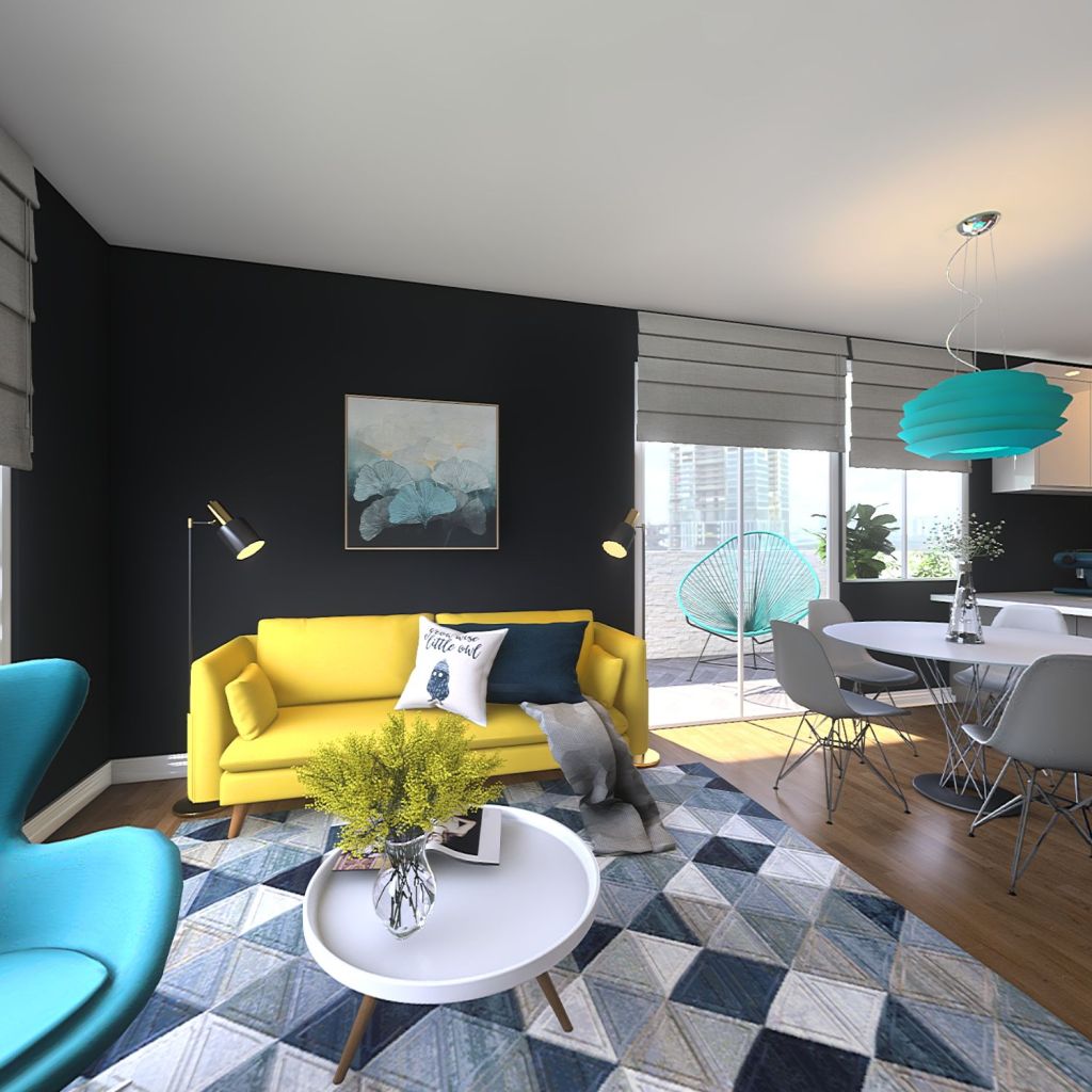 #Residential Dark Turquoise Lounge 3d design renderings