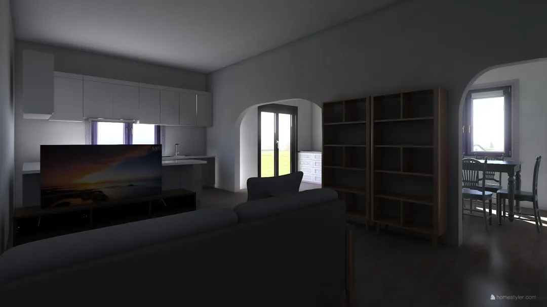 interno 32 - A6 - cucina in sala 3d design renderings