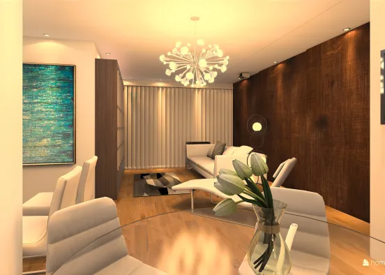 Living Room with sliding door Design Rendering