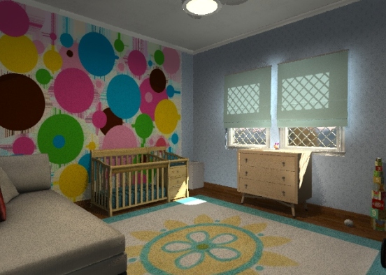 colored kids room 2bed Design Rendering