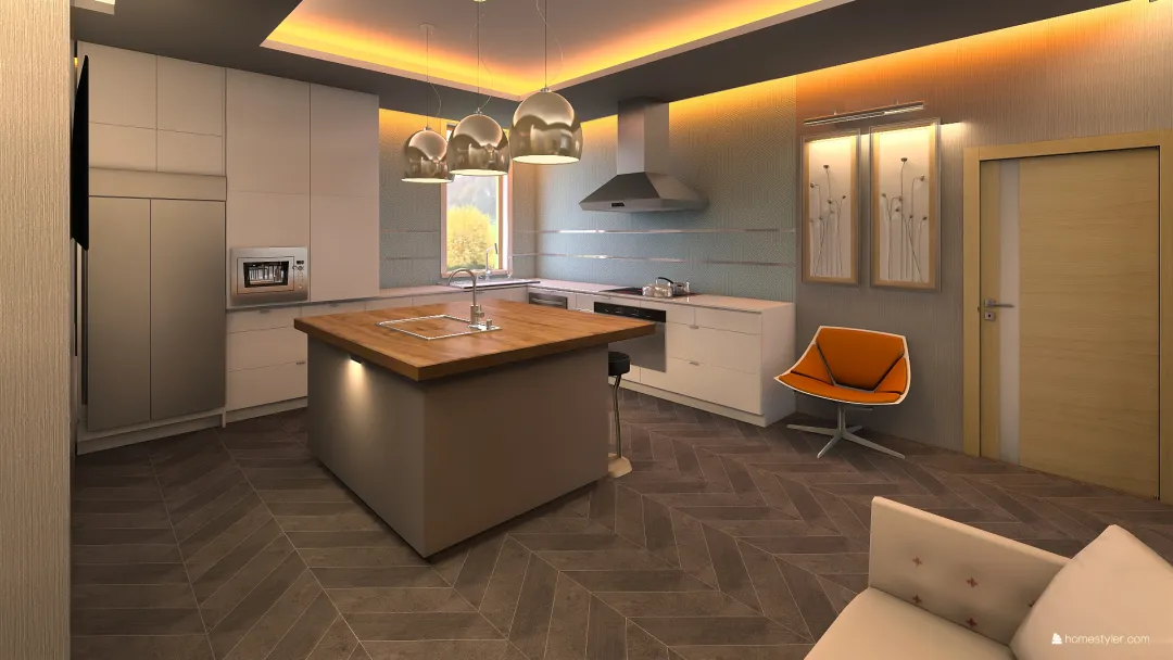 Kitchen square island 3d design renderings