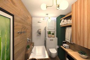 WC drewniana ściana-biało Design Rendering