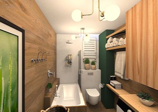 WC drewniana ściana-biało Design Rendering