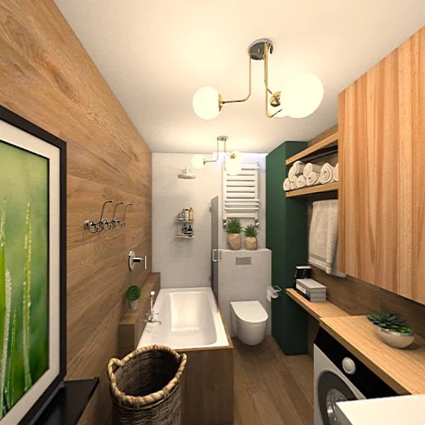 WC drewniana ściana-biało 3d design renderings
