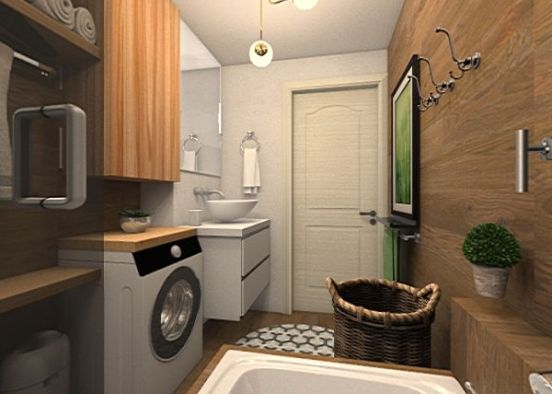 WC drewniana ściana-biało-bez zielonej Design Rendering