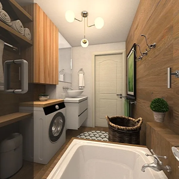 WC drewniana ściana-biało-bez zielonej 3d design renderings