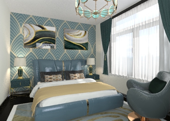 Art Deco Themed Bedroom Design Rendering