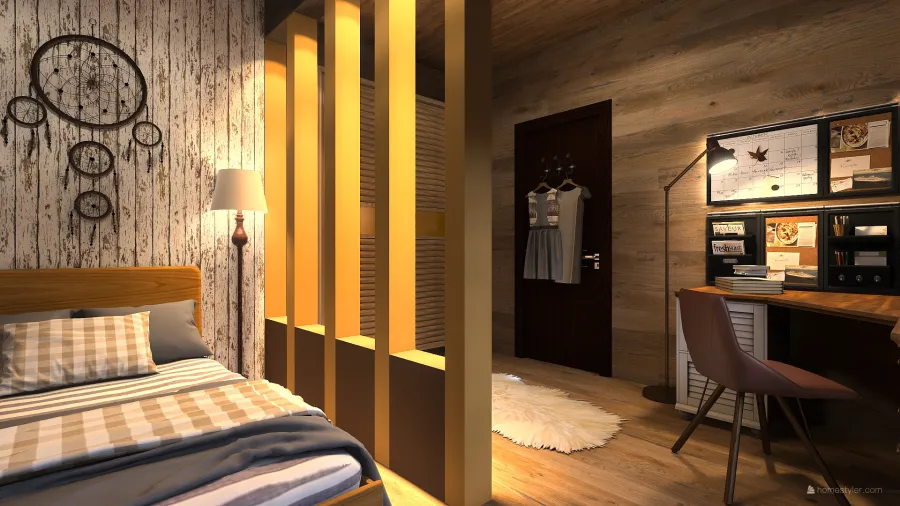 Rustic Farmhouse WoodTones Second Bedroom 3d design renderings