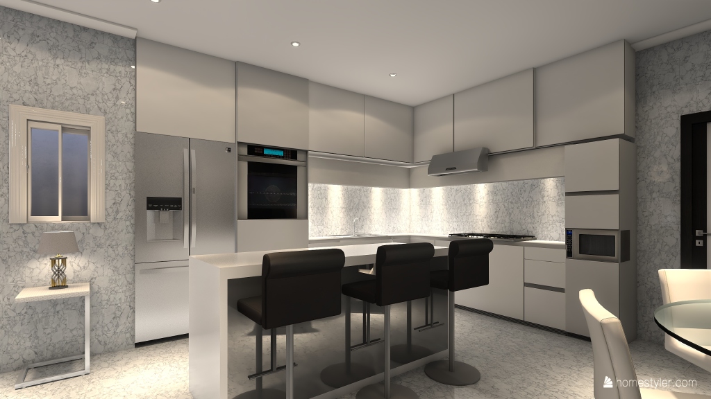 Living , Dining and Kitchen 3d design renderings