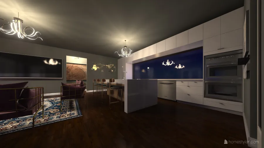 Kitchen and Living Room 3d design renderings