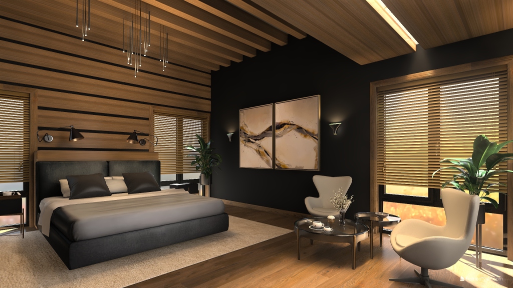 #Residential Dark & Modern Bedroom 3d design renderings