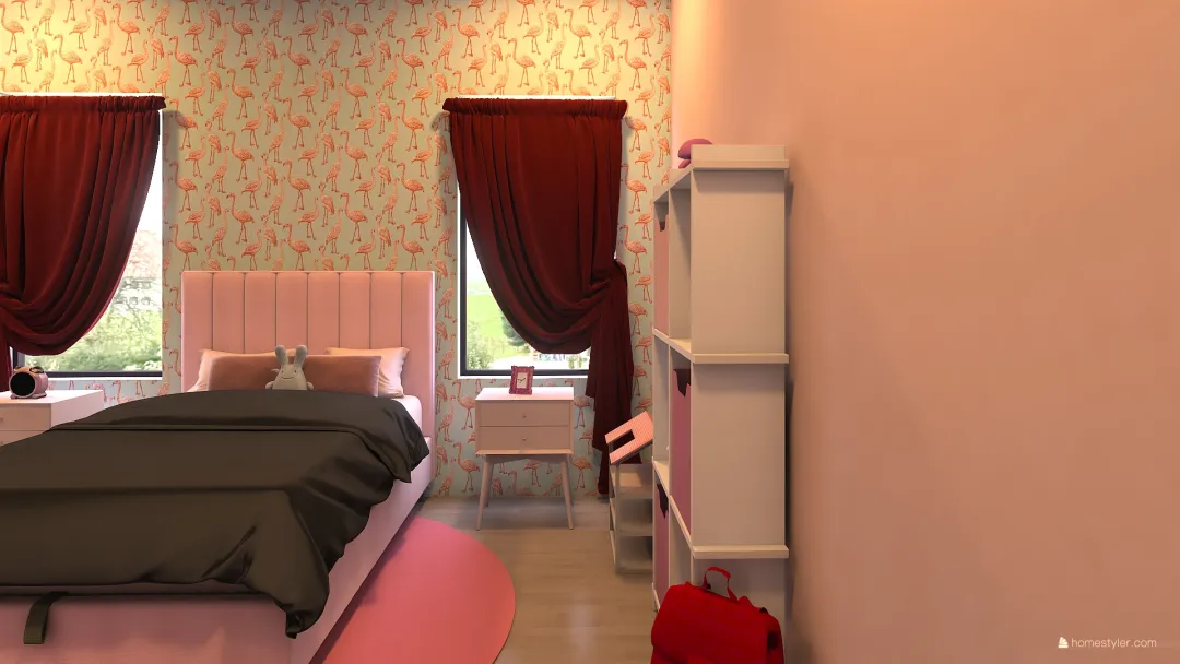 Monochromatic Kids Room 3d design renderings