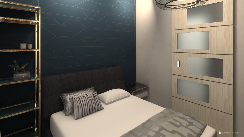 Modern ArtDeco Black Orange Blue Beige Bedroom 3d design renderings