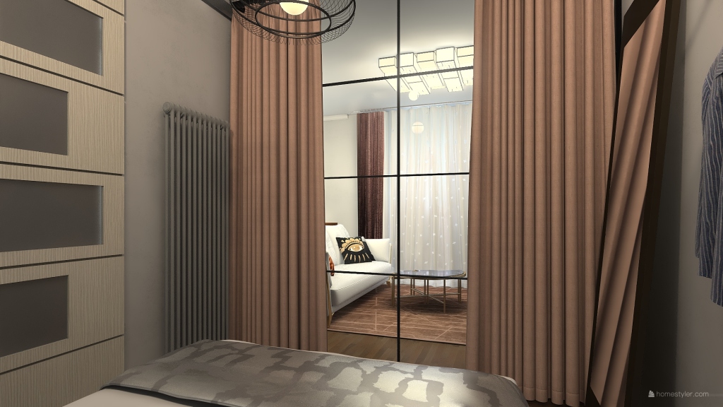 Modern ArtDeco Black Orange Blue Beige Bedroom 3d design renderings