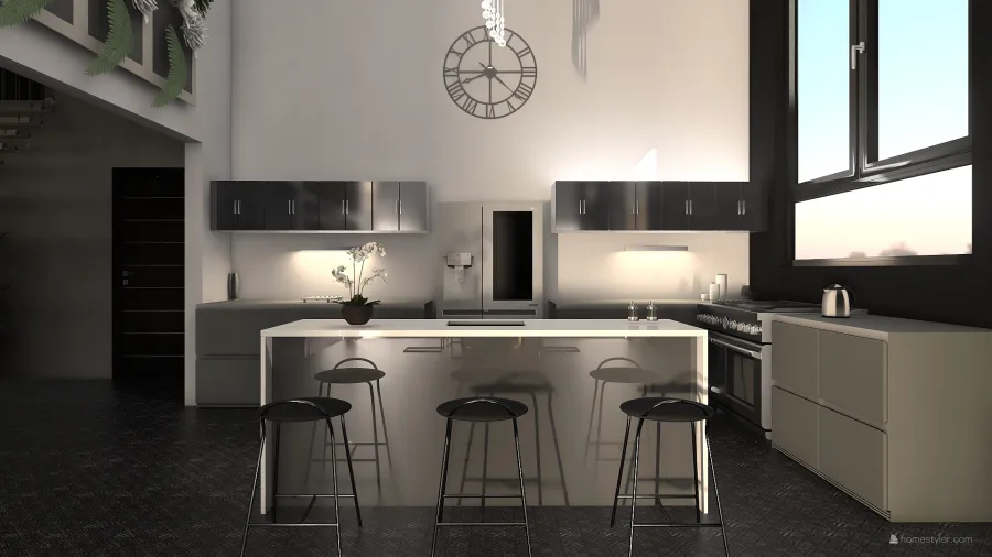 Modern Black Kitchen and Dining 3d design renderings