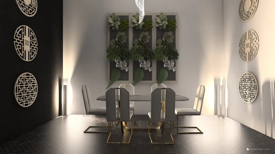 Modern Black Kitchen and Dining 3d design renderings