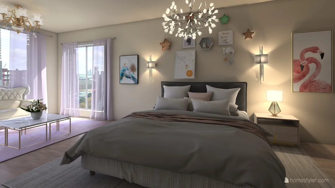 Perfectly Pink Bedroom 3d design renderings